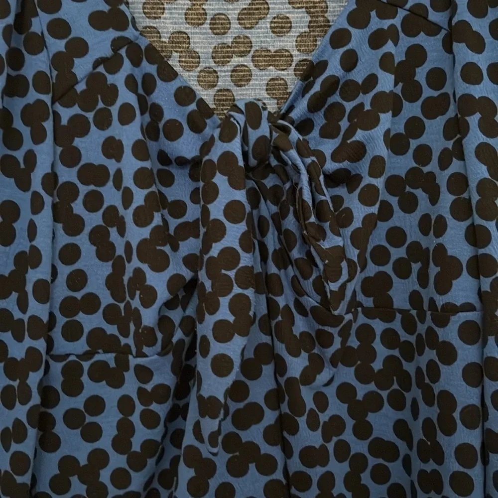 Ava & Viv Blue and Black Polka Dot Tie Front, Long  Sleeve Blouse. Size 2X=20/22
